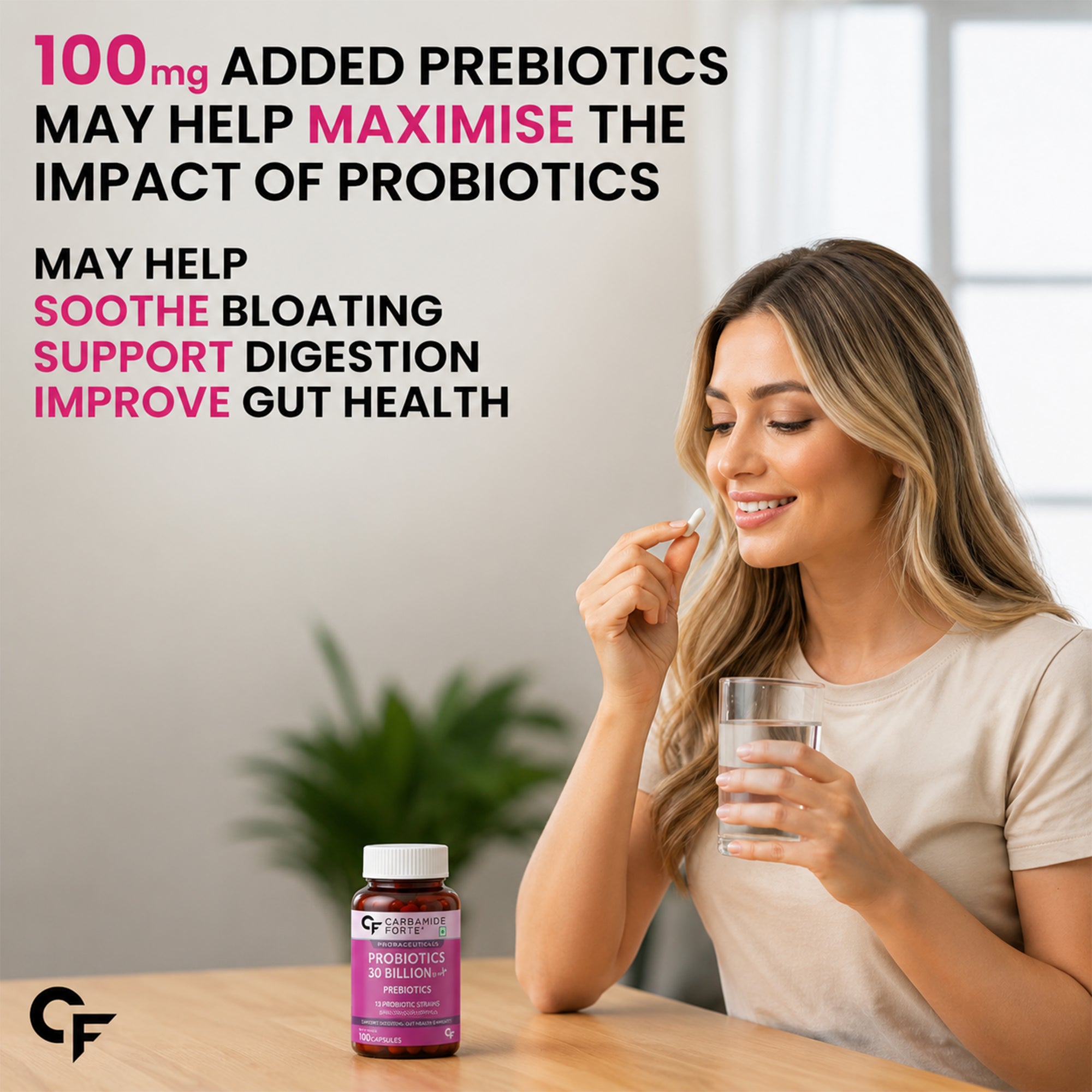 30 Billion CFU Probiotic Capsules with 16 Strains, Prebiotics, Vitamin C & Zinc – Gut Health & Digestive Support Supplement – 100 Vegetarian Capsules