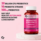30 Billion CFU Probiotic Capsules with 16 Strains, Prebiotics, Vitamin C & Zinc – Gut Health & Digestive Support Supplement – 60 Vegetarian Capsules