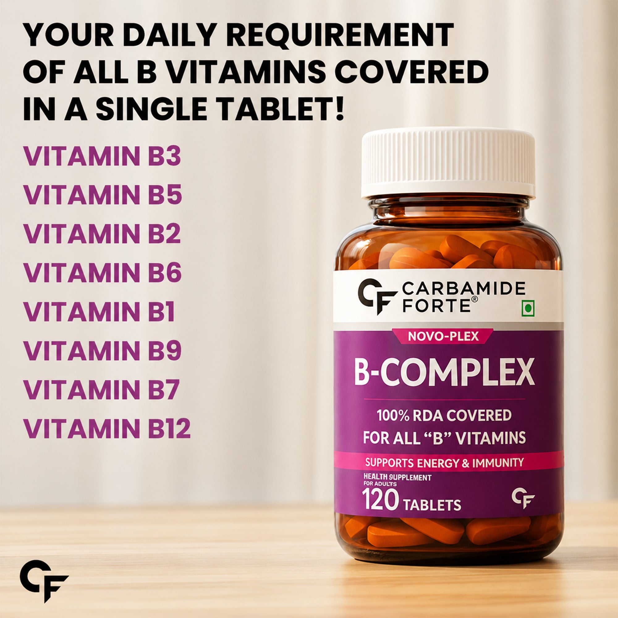 Vitamin B Complex 120 Tablets | 8 Essential B Vitamins with Biotin, B12 & Folic Acid | 100% RDA | Energy Metabolism, Skin, Hair, Nails & Nervous System Support | Vegetarian