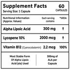 Alpha Lipoic Acid 300mg with Vitamin B12 & Lycopene | Antioxidant & Energy Support Supplement | 60 Capsules