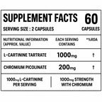 L-Carnitine L-Tartrate 1000mg Capsules with Chromium Picolinate | Pre & Post Workout Supplement for Energy, Fat Metabolism, Stamina & Recovery | 100% Vegetarian | 60 Capsules