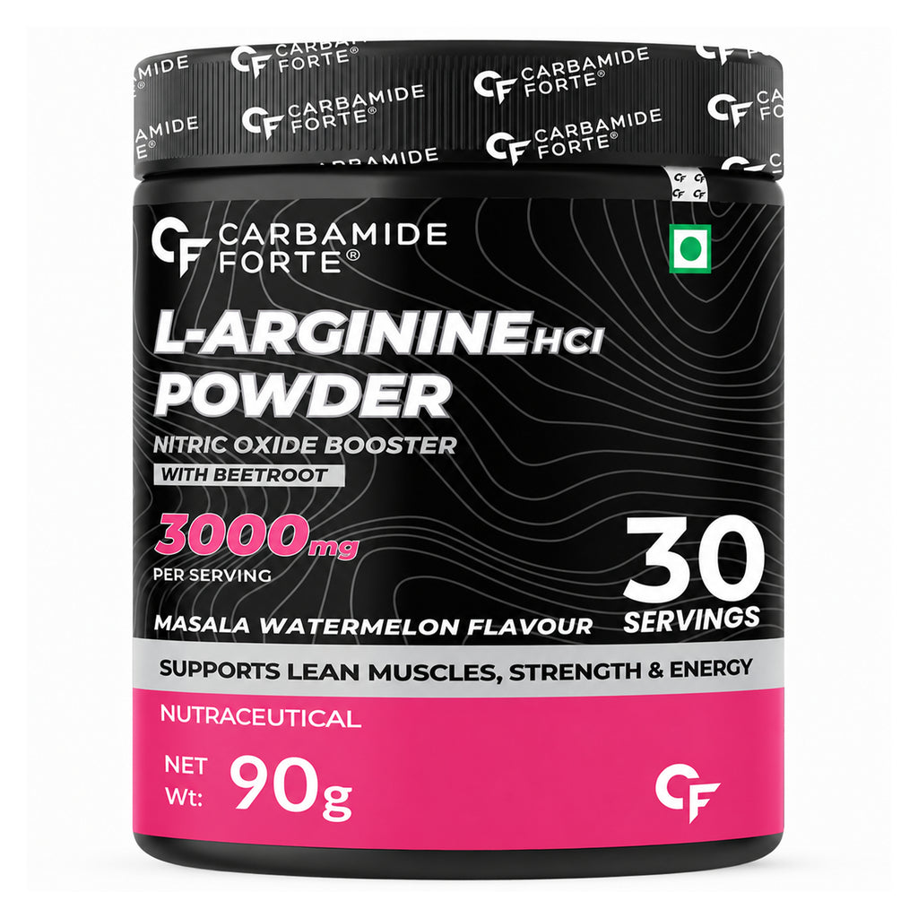 L-Arginine HCl Powder 3000mg with Beet Root Powder | Nitric Oxide & Workout Support | Masala Watermelon Flavour | 90g (30 Servings)