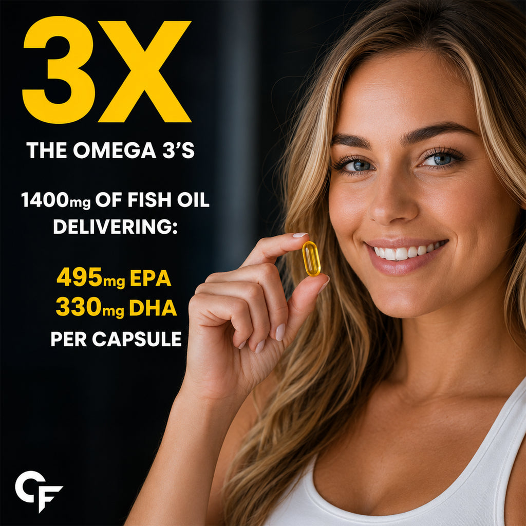 Triple Strength Omega 3 Fish Oil 1400mg, 900mg Omega-3, 495mg EPA & 330mg DHA, Lemon Flavour, No Fishy Burps, Heart Joint & Skin Support, 60 Softgels