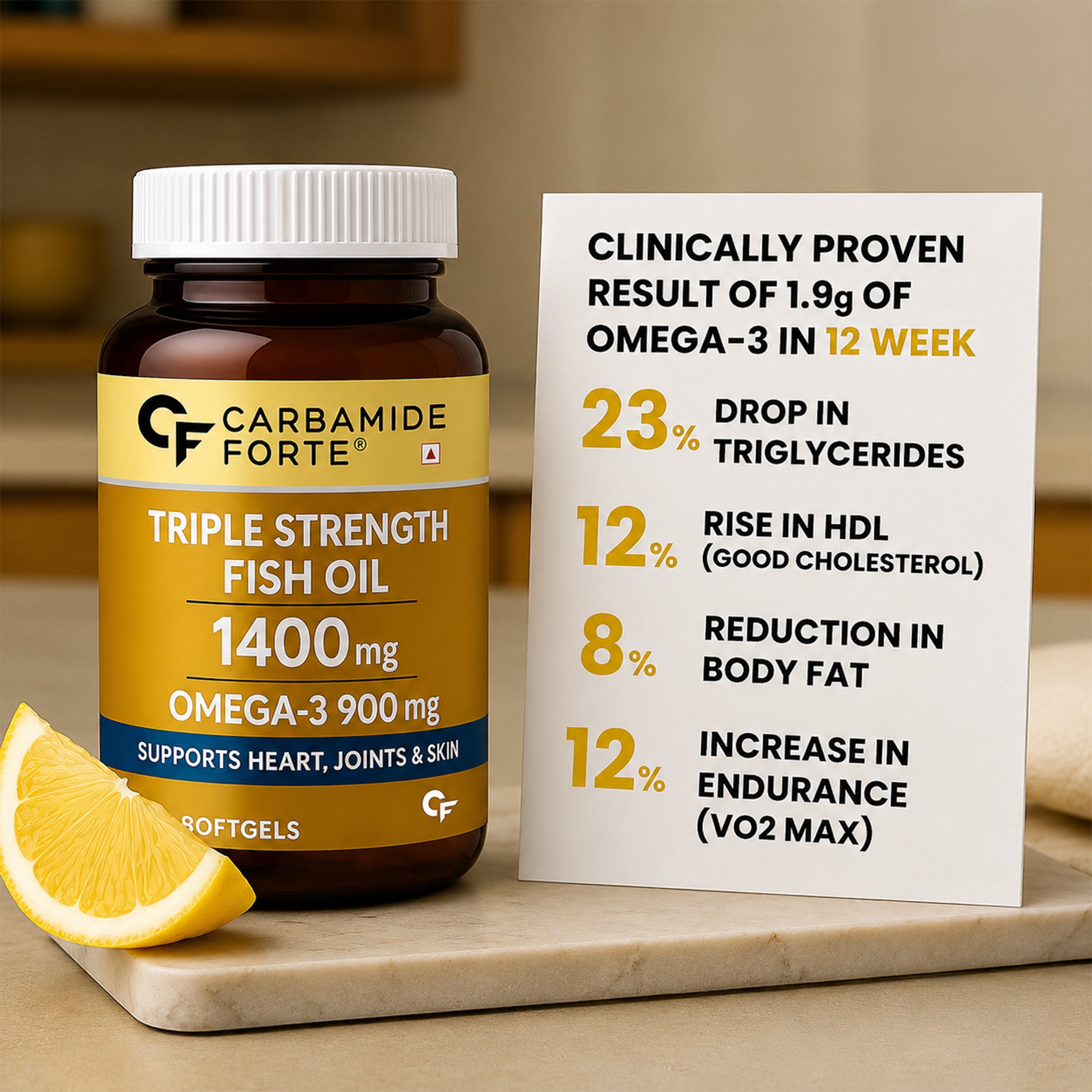 Triple Strength Omega 3 Fish Oil 1400mg, 900mg Omega-3, 495mg EPA & 330mg DHA, Lemon Flavour, No Fishy Burps, Heart Joint & Skin Support, 60 Softgels