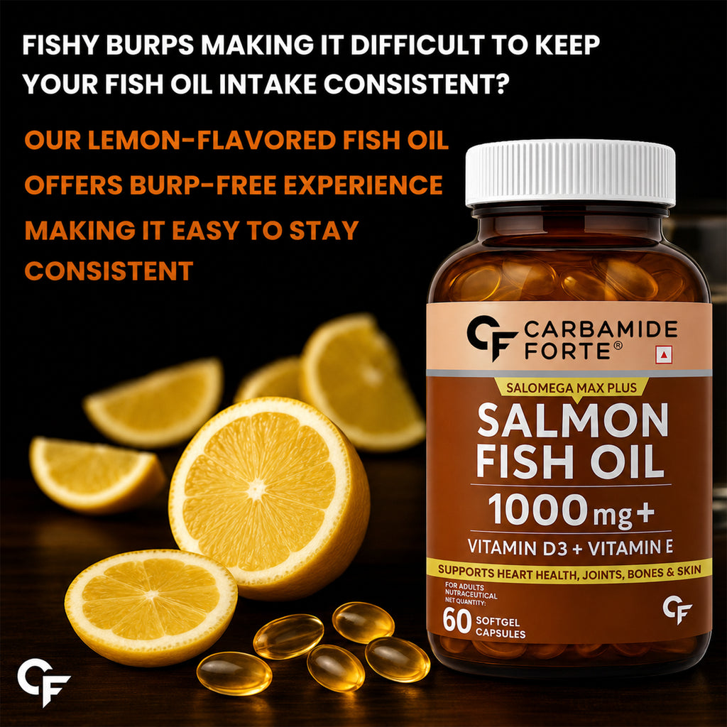 Salmon Fish Oil 1000mg Softgels | 300mg Omega-3 EPA DHA | Vitamin D3 & Vitamin E | Lemon Flavour | No Fishy Burps | 60 Softgels