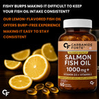 Salmon Fish Oil 1000mg Softgels | 300mg Omega-3 EPA DHA | Vitamin D3 & Vitamin E | Lemon Flavour | No Fishy Burps | 60 Softgels
