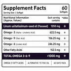 Flaxseed Oil 1250mg Softgels with Omega 3-6-9 | 1000mg+ Essential Fatty Acids | Cold Pressed Plant-Based Fish Oil Alternative | 60 Softgel Capsules