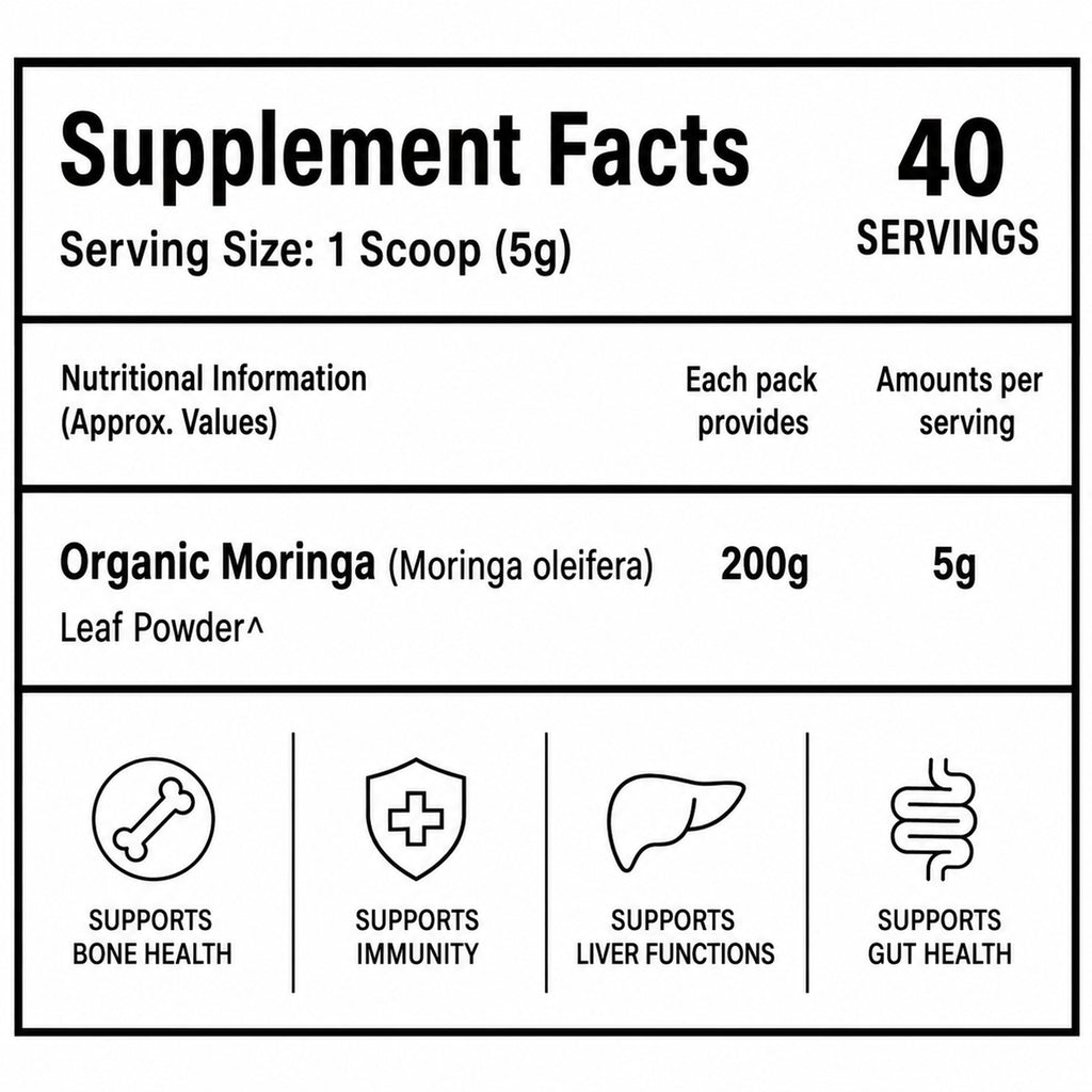 Organic Moringa Powder 200g | USDA Organic Moringa Leaf Powder | Pure Moringa Oleifera Superfood