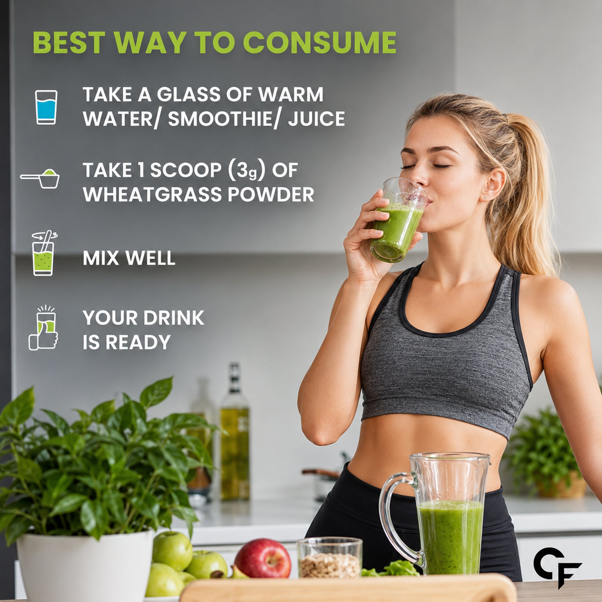 Organic Wheatgrass Powder 100g | USDA Organic Pure Wheatgrass Powder | Green Superfood Supplement