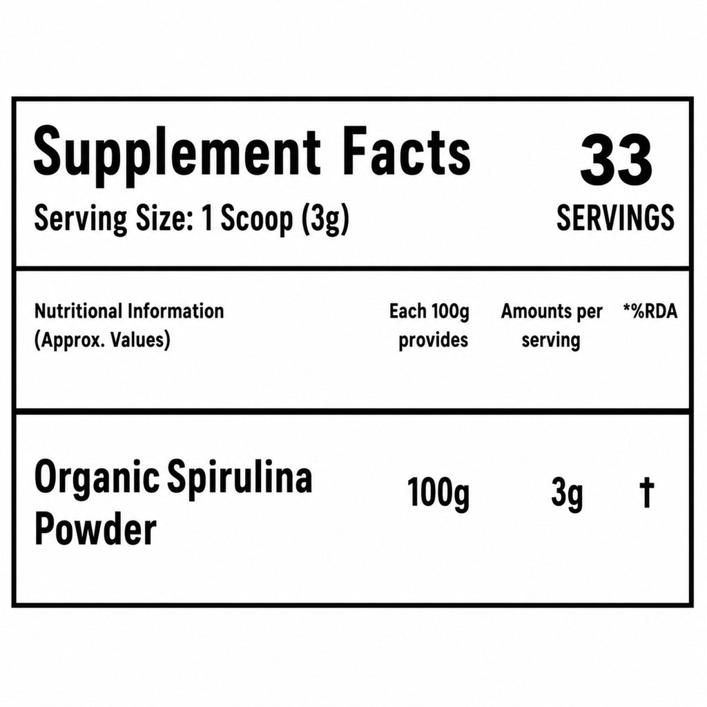 Organic Spirulina Powder 100g | Pure Spirulina Powder | 62% Protein Green Superfood