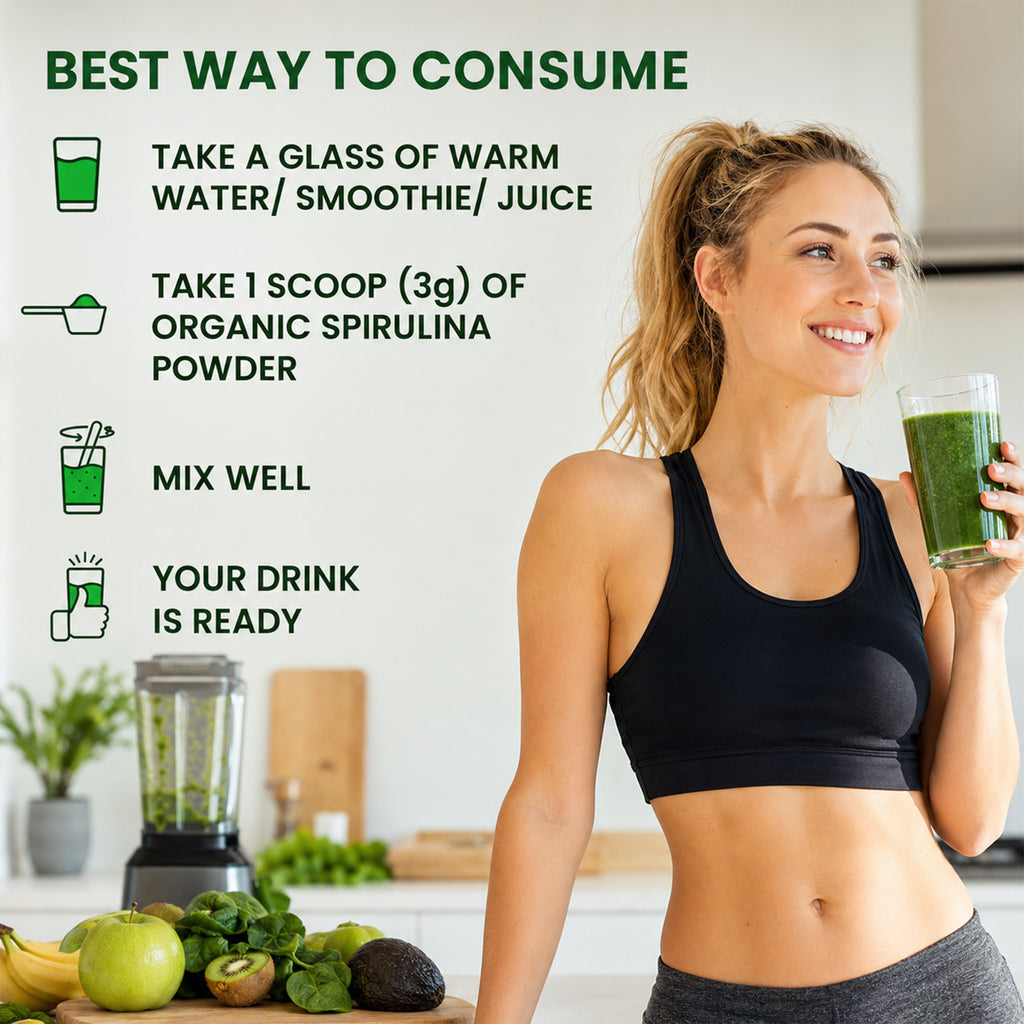 Organic Spirulina Powder 100g | Pure Spirulina Powder | 62% Protein Green Superfood