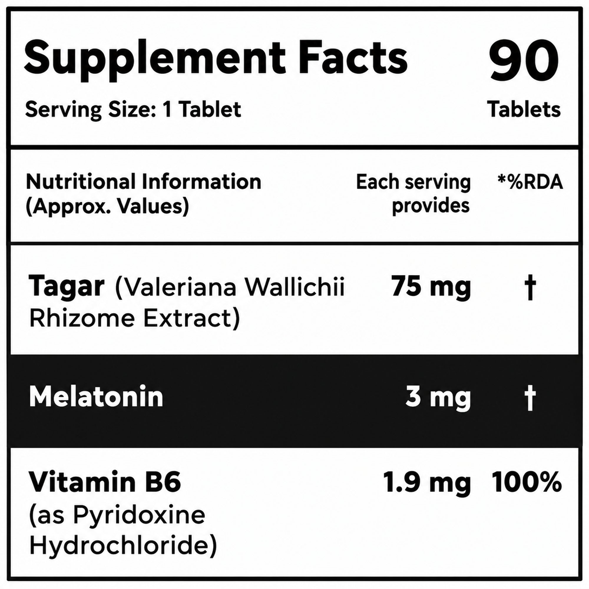 Melatonin 3mg Sleep Support Tablets with Tagar & Vitamin B6 | 90 Vegetarian Tablets for Calmness & Relaxation
