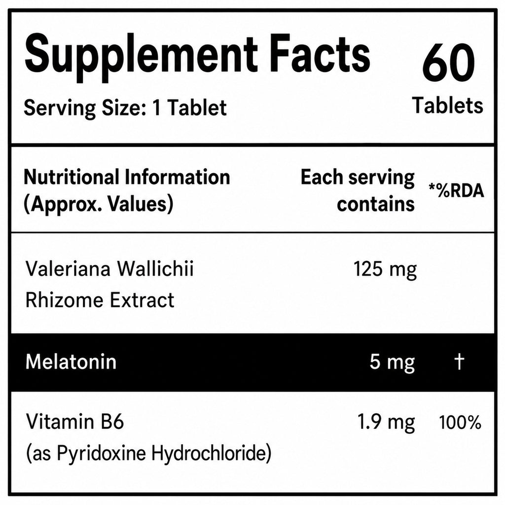 Melatonin 5mg Sleep Support Tablets with Tagar & Vitamin B6 | 60 Tablets for Relaxation & Restful Sleep