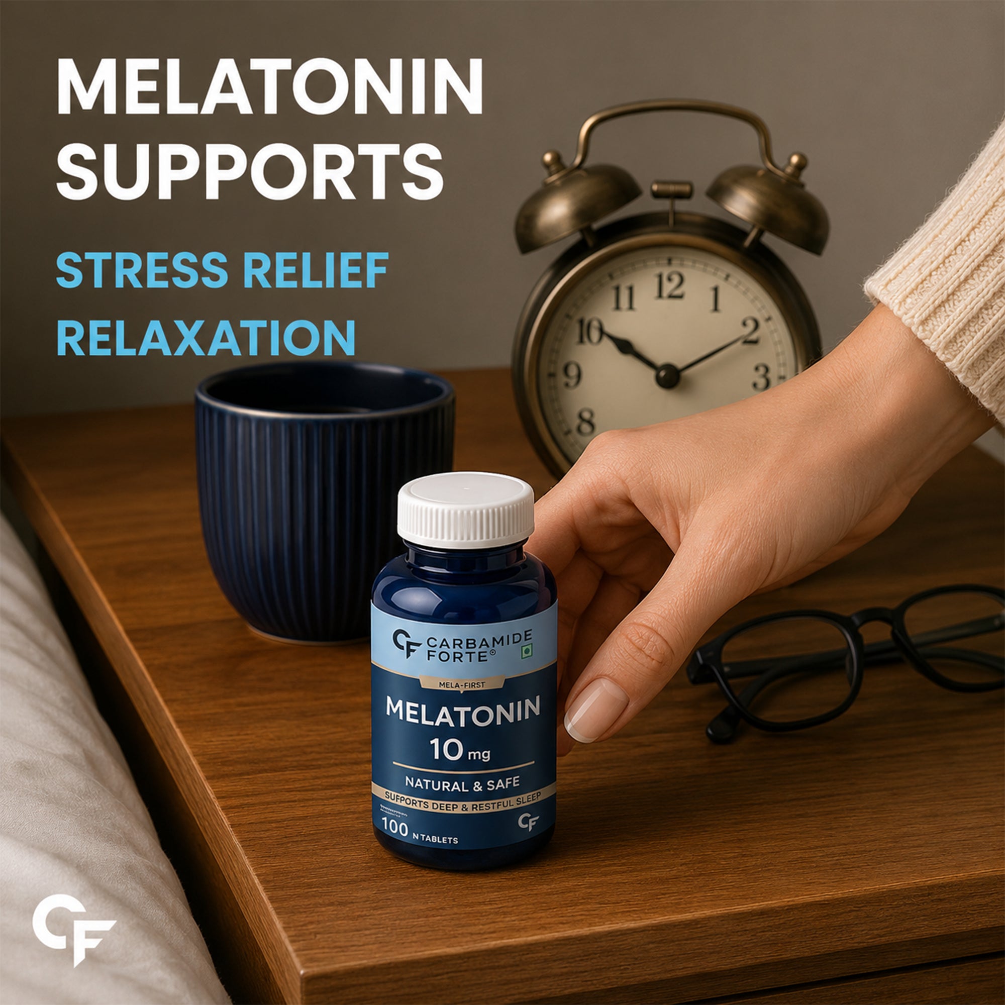 Melatonin 10mg Tablets | 100 Vegetarian Tablets | Natural Sleep Support Supplement for Calmness & Relaxation