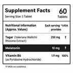 Melatonin 10mg Sleep Support Tablets with Tagar & Vitamin B6 | Calmness & Relaxation | 60 Vegetarian Tablets