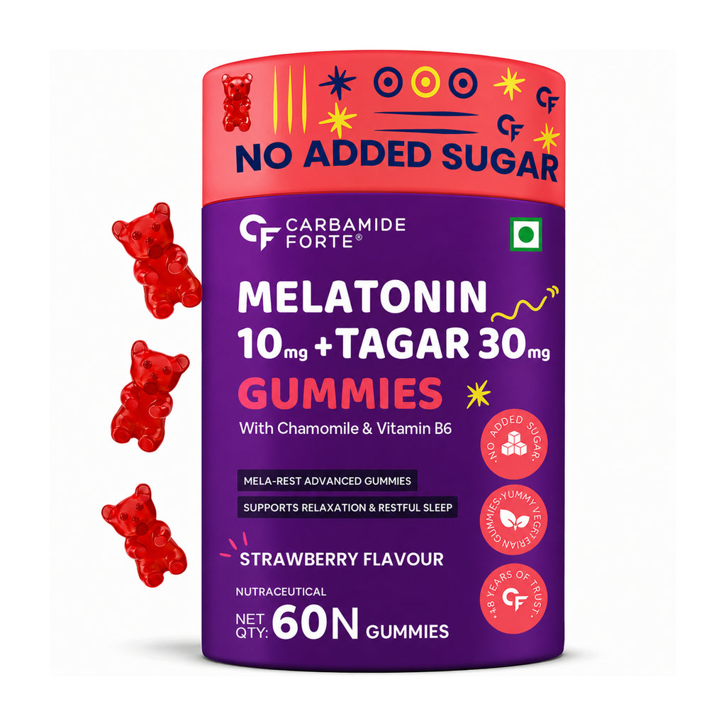 Melatonin 10mg Sleep Gummies with Tagar, Chamomile, L-Tryptophan & Vitamin B6 | No Added Sugar | Strawberry Flavor | Vegetarian | 60 Gummies
