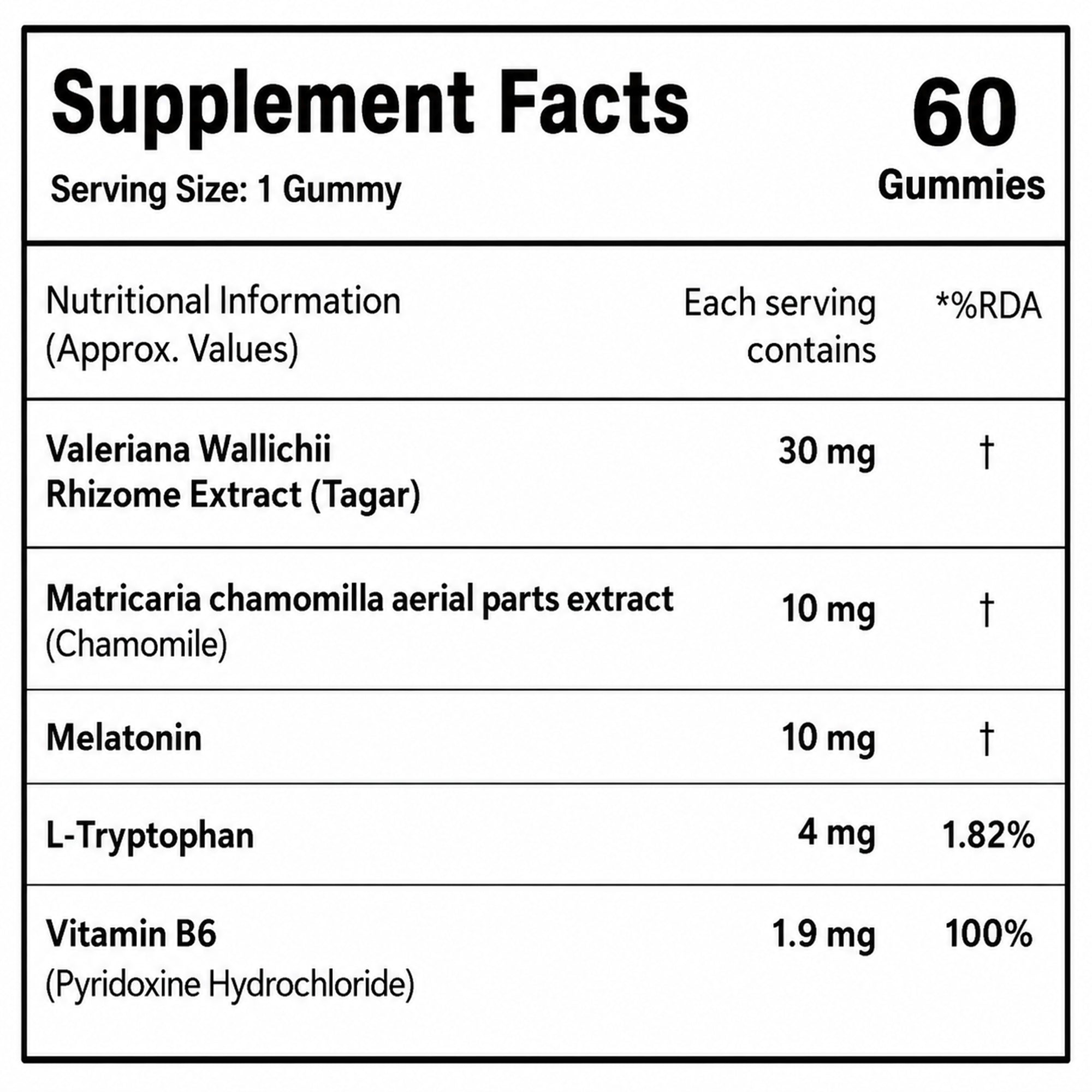 Melatonin 10mg Sleep Gummies with Tagar, Chamomile, L-Tryptophan & Vitamin B6 | No Added Sugar | Strawberry Flavor | Vegetarian | 60 Gummies