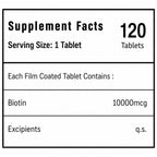 Biotin 10,000 mcg Tablets | High Potency Vitamin B7 Supplement | 120 Tablets | Film-Coated | Daily Hair, Skin & Nail Support