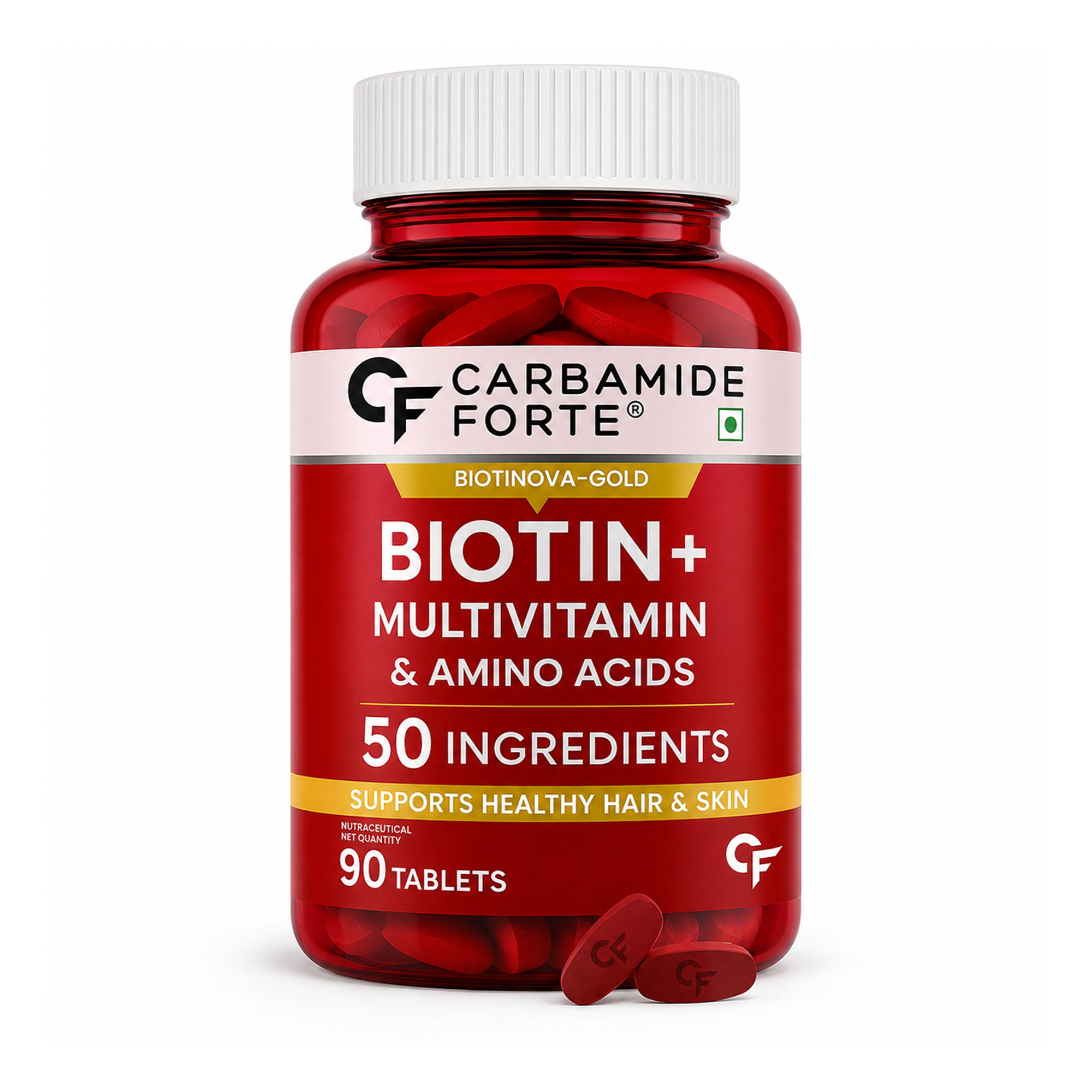 Biotin 50 Active Ingredients Hair & Skin Support Supplement | Multivitamin, Amino Acids, Hyaluronic Acid & Zinc | 90 Tablets