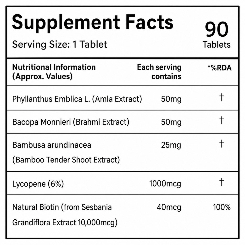 Natural Biotin 40 mcg Tablets for Hair, Skin & Nails | Amla, Brahmi, Bamboo Extract & Lycopene | Vegetarian Daily Supplement | 90 Tablets