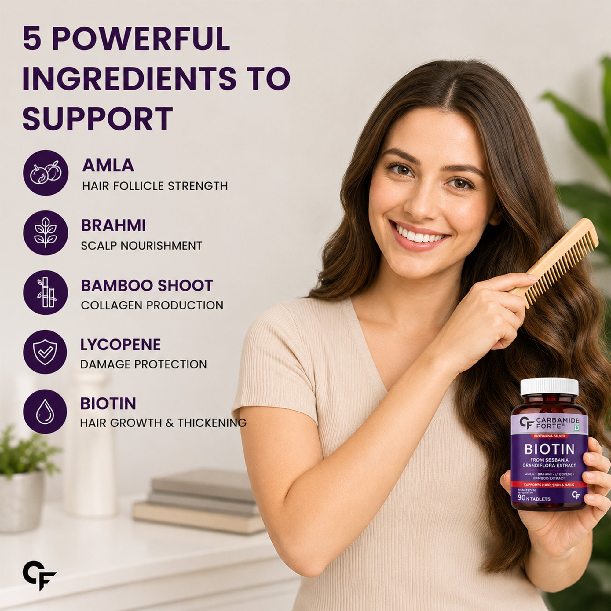 Natural Biotin 40 mcg Tablets for Hair, Skin & Nails | Amla, Brahmi, Bamboo Extract & Lycopene | Vegetarian Daily Supplement | 90 Tablets