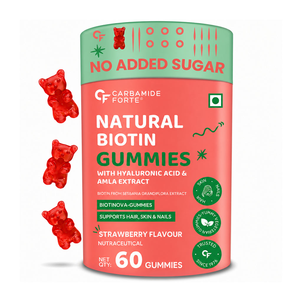 Natural Biotin Gummies for Hair, Skin & Nails | Hyaluronic Acid, Amla & Grape Seed Extract | No Added Sugar | Vegetarian Strawberry Gummies | 60 Count