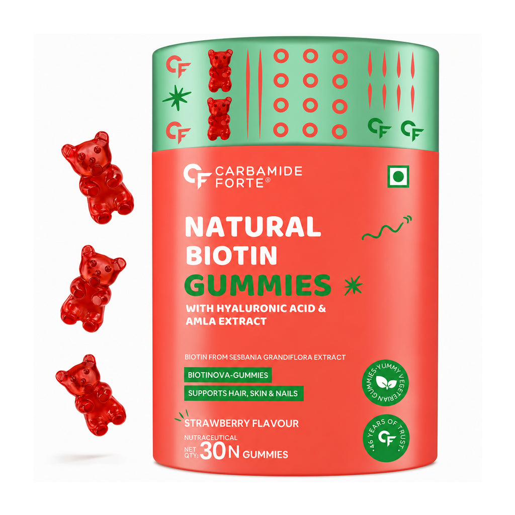 Natural Biotin Gummies for Hair, Skin & Nails | Hyaluronic Acid, Amla & Grape Seed Extract | No Added Sugar | Vegetarian Strawberry Gummies | 30 Count