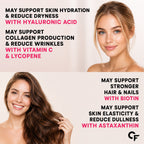 L-Glutathione 500mg with Hyaluronic Acid, Vitamin C, Biotin, Vitamin E, Astaxanthin & Lycopene | Skin Health, Hydration & Antioxidant Support | 30 Vegetarian Tablets