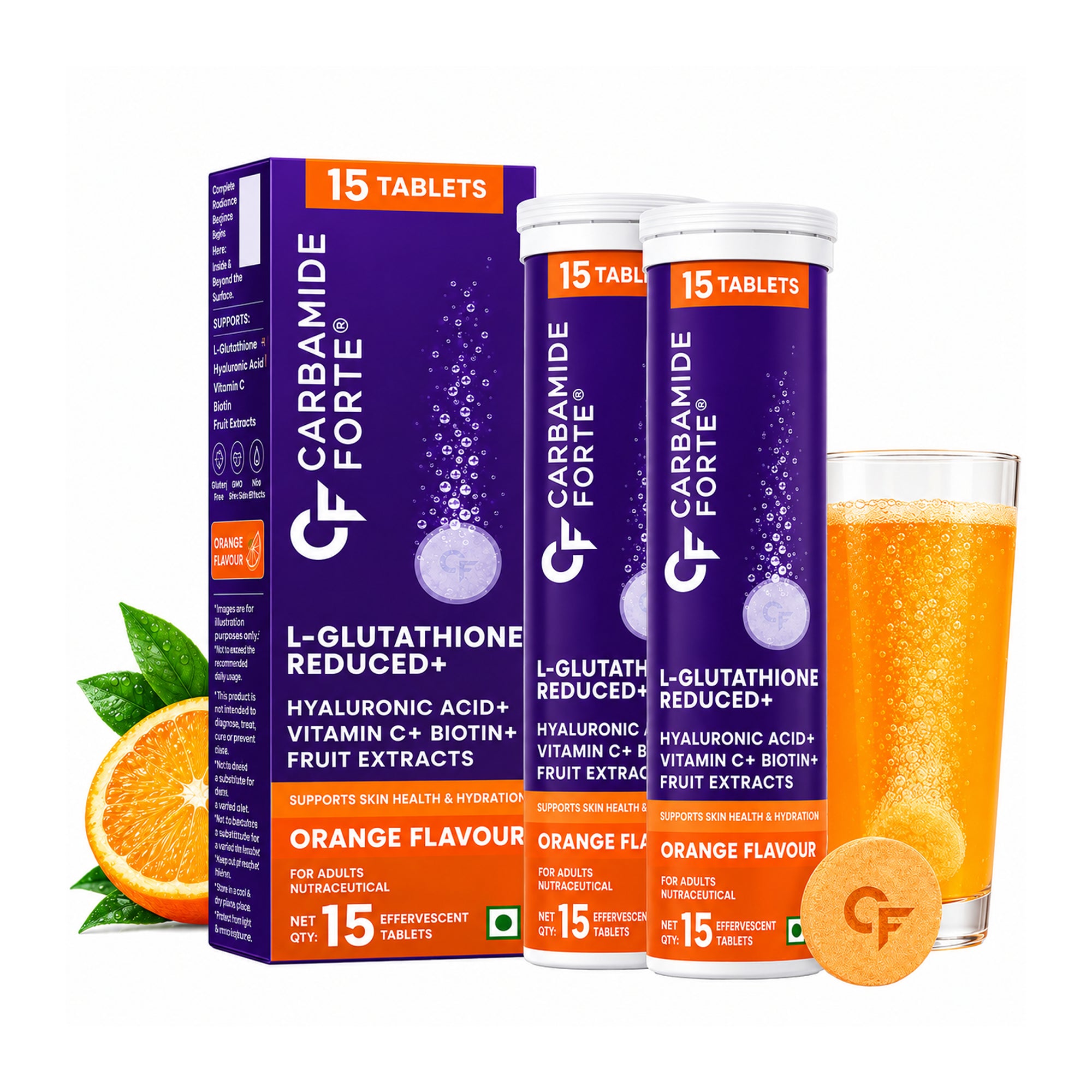 L-Glutathione 600mg Effervescent Tablets with Vitamin C, Hyaluronic Acid, Biotin & Antioxidants | Orange Flavour | 30 Tablets