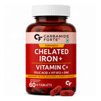 Chelated Iron Tablets with Vitamin C, Zinc, Folic Acid & Vitamin B12 | 29mg Ferrous Bisglycinate Iron Supplement | Energy & Blood Health Support | Vegetarian | 60 Tablets