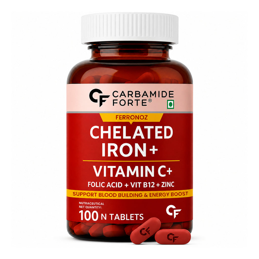Chelated Iron Tablets with Vitamin C, Zinc, Folic Acid & Vitamin B12 | 29mg Ferrous Bisglycinate Iron Supplement | Energy & Blood Health Support | Vegetarian | 100 Tablets