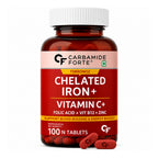 Chelated Iron Tablets with Vitamin C, Zinc, Folic Acid & Vitamin B12 | 29mg Ferrous Bisglycinate Iron Supplement | Energy & Blood Health Support | Vegetarian | 100 Tablets