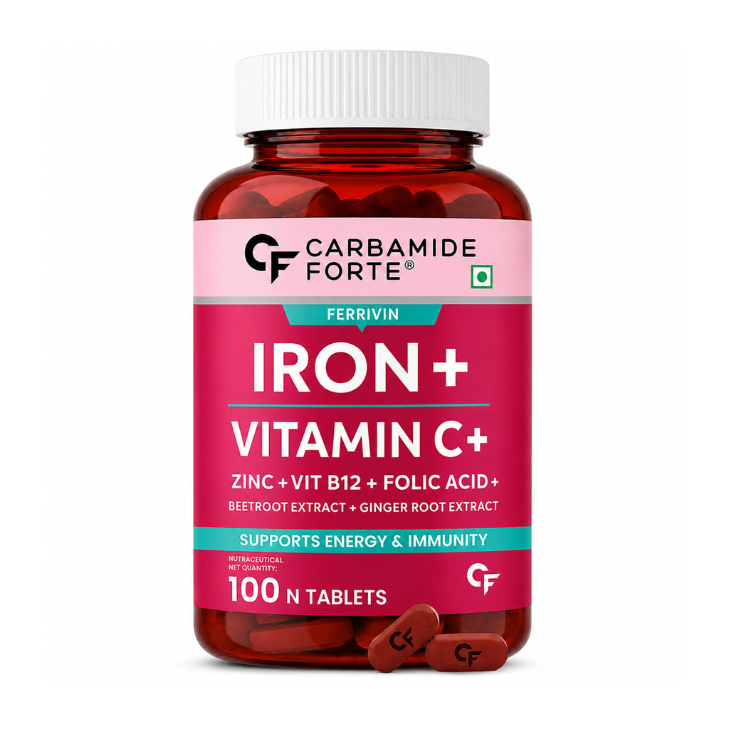 Iron + Vitamin C Tablets with Zinc, Vitamin B12, Folic Acid, Beetroot & Ginger | 100 Tablets | 100-Day Supply | Daily Iron Supplement for Energy & Immune Support