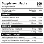 Iron + Vitamin C Tablets with Zinc, Vitamin B12, Folic Acid, Beetroot & Ginger | 100 Tablets | 100-Day Supply | Daily Iron Supplement for Energy & Immune Support