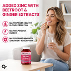 Iron + Vitamin C Tablets with Zinc, Vitamin B12, Folic Acid, Beetroot & Ginger | 100 Tablets | 100-Day Supply | Daily Iron Supplement for Energy & Immune Support
