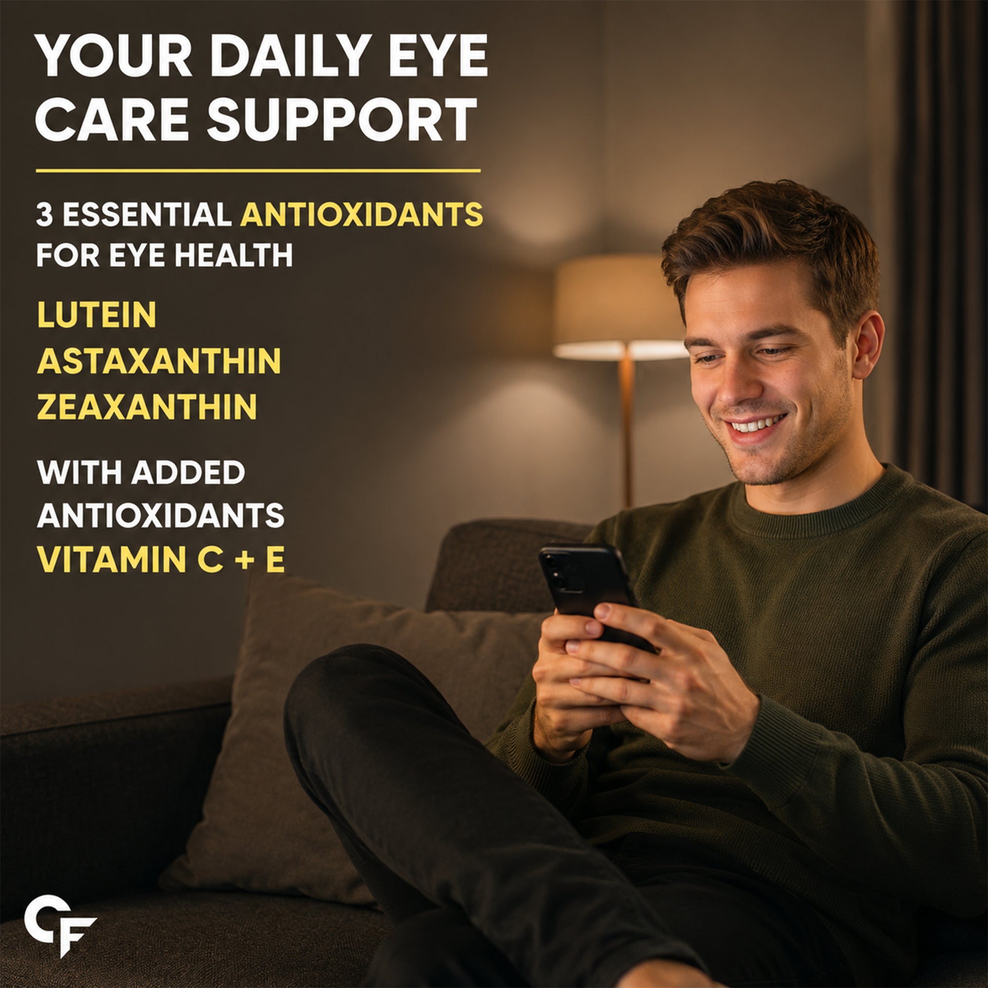 Eye Care Gummies with Lutein, Zeaxanthin, Astaxanthin, Omega-3 DHA, Vitamin C & E | Vision Support Supplement | No Added Sugar | Vegetarian | 60 Gummies