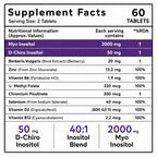 Myo & D-Chiro Inositol 40:1 Ratio 2050mg with Berberine, Zinc, Folate & Vitamin D | PCOS Hormonal Balance Supplement for Women | 60 Tablets