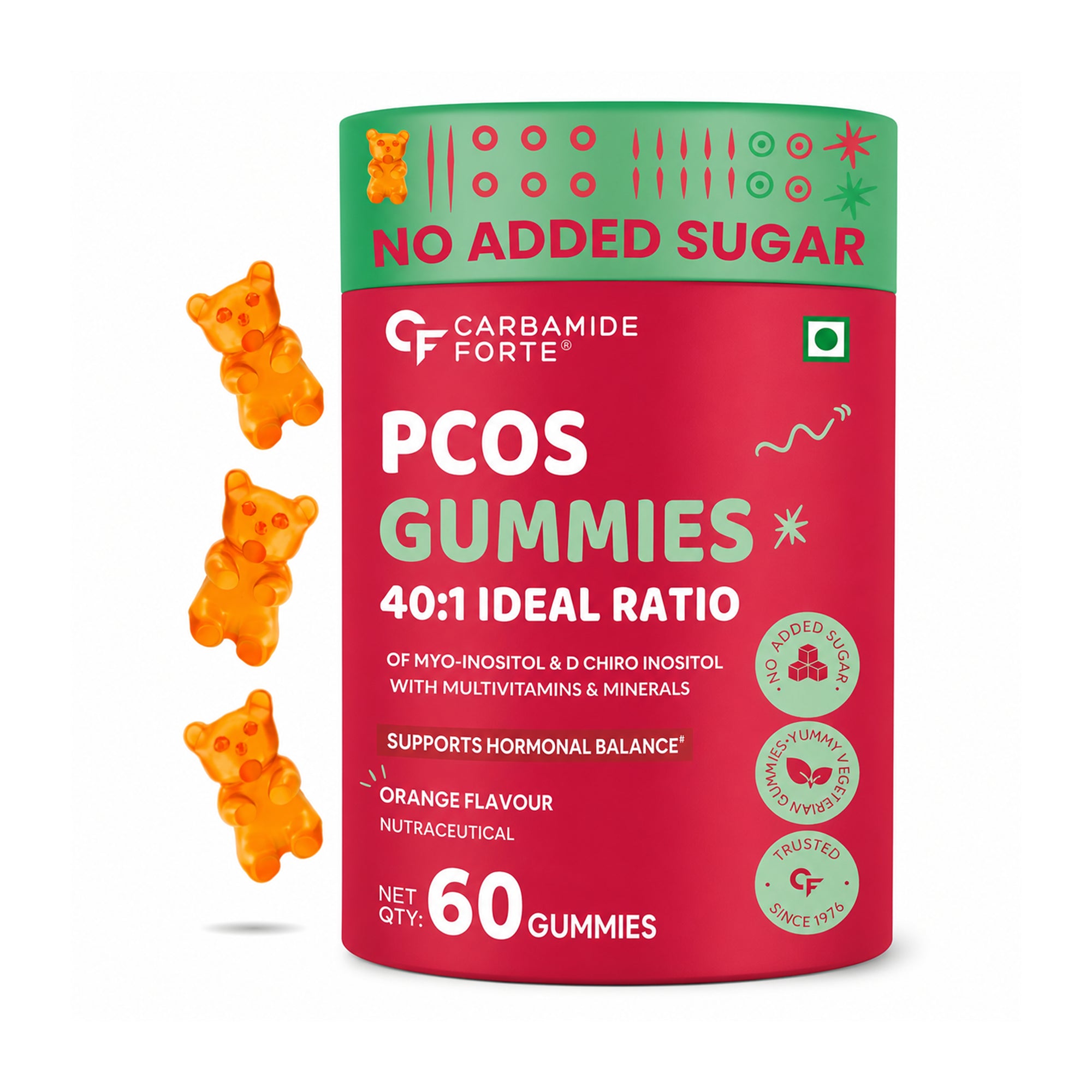 Myo Inositol & D-Chiro Inositol Gummies 40:1 for Women | PCOS Support, Hormonal Balance, Vegan, No Added Sugar, 60 Gummies