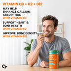 Vitamin D3 + K2 MK7 + B12 Gummies 60 Count | Veg Lichen Vitamin D3 600 IU | No Added Sugar | Bone & Immune Support | Mango Flavour | Vegetarian
