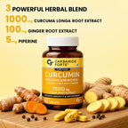 Curcuvon Curcumin 1500mg with 95% Curcuminoids, Piperine & Ginger Extract | Turmeric Supplement for Immunity & Antioxidant Support | 90 Tablets