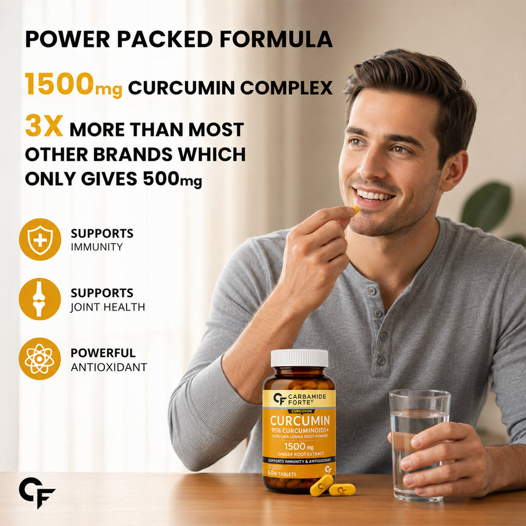 Curcuvon Curcumin 1500mg with 95% Curcuminoids, Piperine & Ginger Extract | Turmeric Supplement for Immunity & Antioxidant Support | 60 Tablets