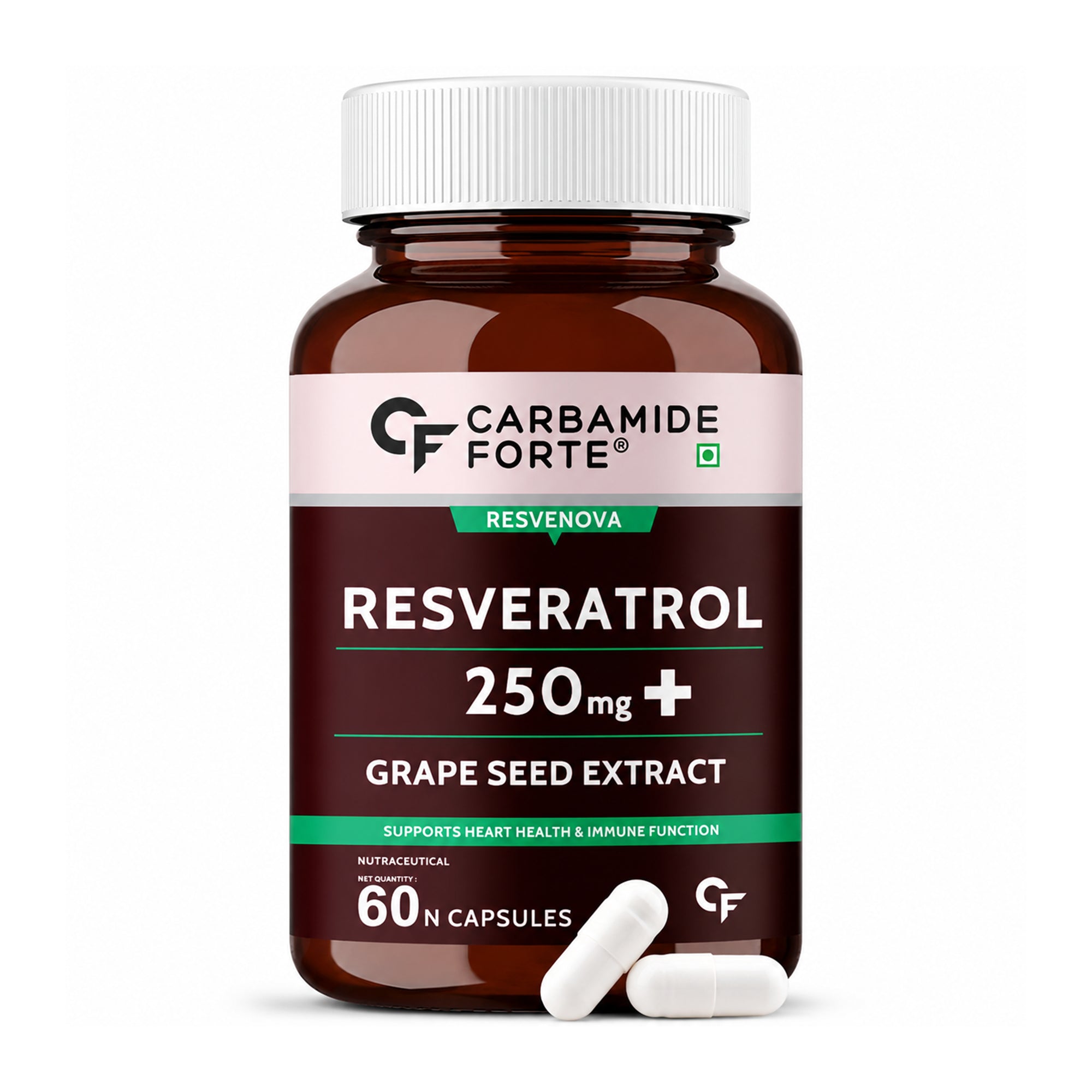 Resveratrol 250mg with Grape Seed Extract 5000mcg | Heart Health & Immune Support | Antioxidant Supplement | 60 Vegetarian Capsules