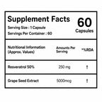 Resveratrol 250mg with Grape Seed Extract 5000mcg | Heart Health & Immune Support | Antioxidant Supplement | 60 Vegetarian Capsules
