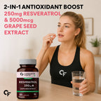 Resveratrol 250mg with Grape Seed Extract 5000mcg | Heart Health & Immune Support | Antioxidant Supplement | 60 Vegetarian Capsules