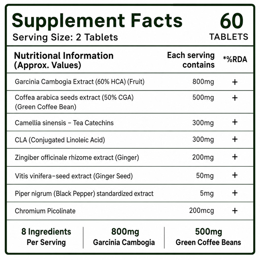 Burner 8X Weight Management Tablets | Garcinia Cambogia, Green Coffee Bean, Green Tea Extract, CLA & Chromium | Fat Burner Supplement | 60 Vegetarian Tablets