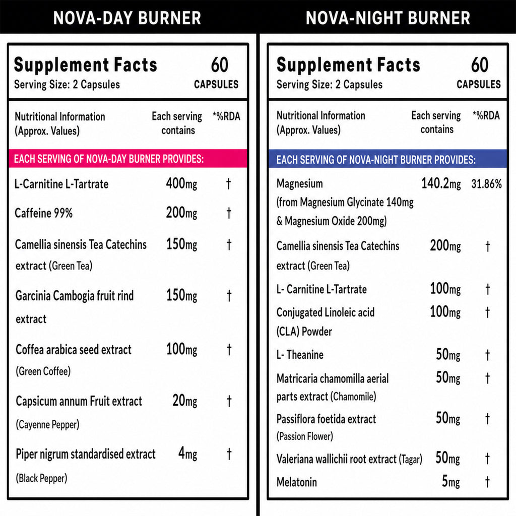 Day & Night Fat Burner Capsules for Women & Men | Weight Management Supplement | L-Carnitine, Green Tea, Garcinia Cambogia, Melatonin | 60 + 60 Vegetarian Capsules