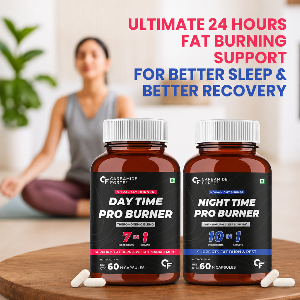 Day & Night Fat Burner Capsules for Women & Men | Weight Management Supplement | L-Carnitine, Green Tea, Garcinia Cambogia, Melatonin | 60 + 60 Vegetarian Capsules