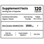 Vegetarian Omega 3 DHA 2000mg Capsules | Plant-Based Algal Oil Supplement | Vegan Fish Oil Alternative | Supports Brain, Heart, Joint & Immune Health | 120 Liquid-Filled Capsules