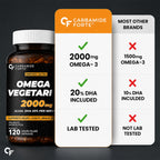 Vegetarian Omega 3 DHA 2000mg Capsules | Plant-Based Algal Oil Supplement | Vegan Fish Oil Alternative | Supports Brain, Heart, Joint & Immune Health | 120 Liquid-Filled Capsules