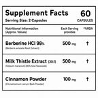 Berberine 1000mg with Milk Thistle & Cinnamon Capsules | 98% Berberine HCl | Metabolism, Liver, Digestion & Immune Support | 60 Capsules